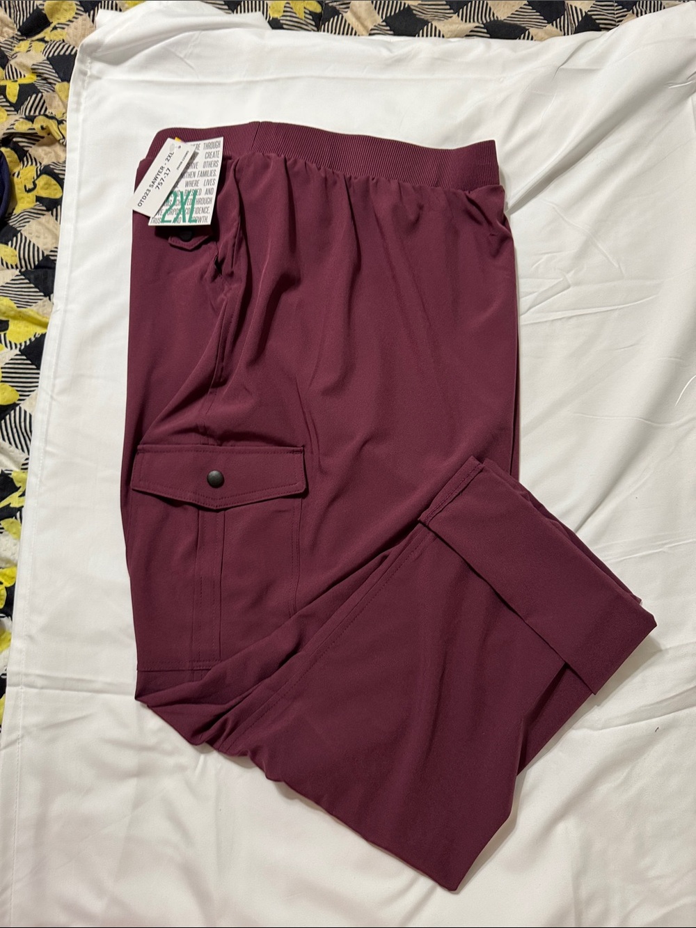 NWT, LuLaRoe Maroon Cargo Track Pants - Elastic Waist, 2XL